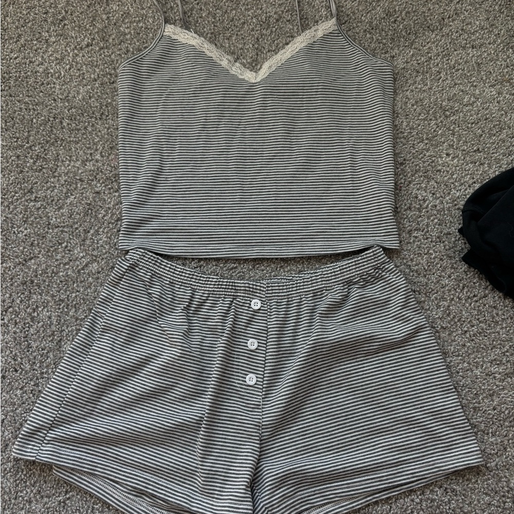 Striped gray and White Sleepwear Set